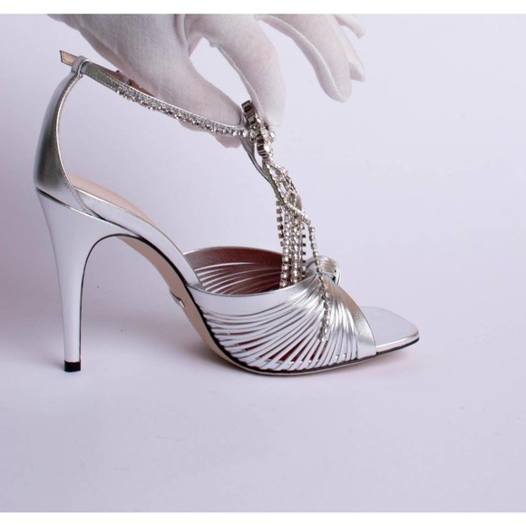 Silver Crawford Womens Heels Leather Sandals Size - Picture 3 of 6